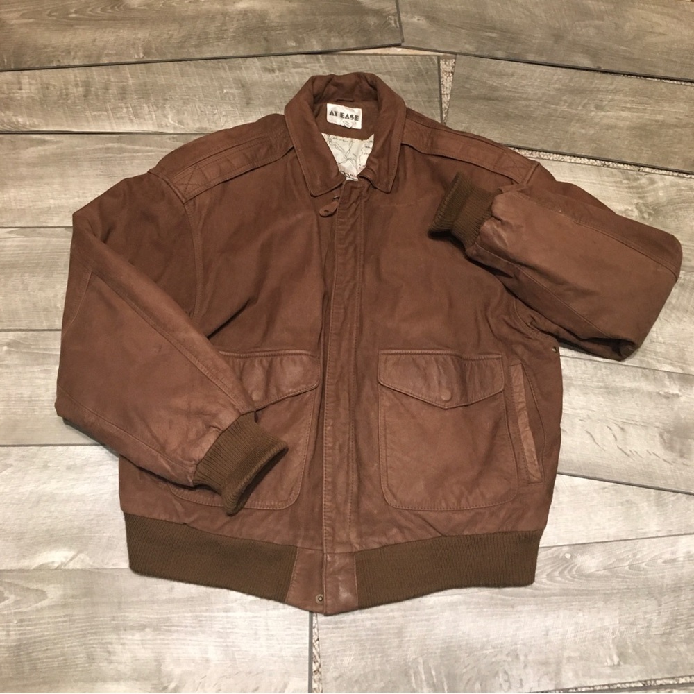 Vintage At Ease Type A-2 G-1 Style Bomber Flight Brown Leather Jacket Sz Medium